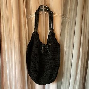 Black crochet sack bag